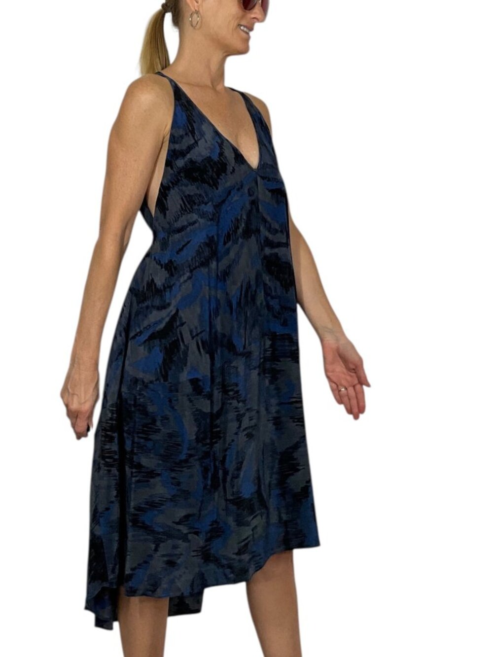 Marc By Marc Jacob Silk Dress Xs/S Blue Sleeveless Asymmetrical View 5
